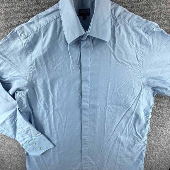 Kenzo Homme Cotton Blue 16.5 Men Button Up Long Sleeve Shirt Solid Spread Adult - Picture 1 of 16